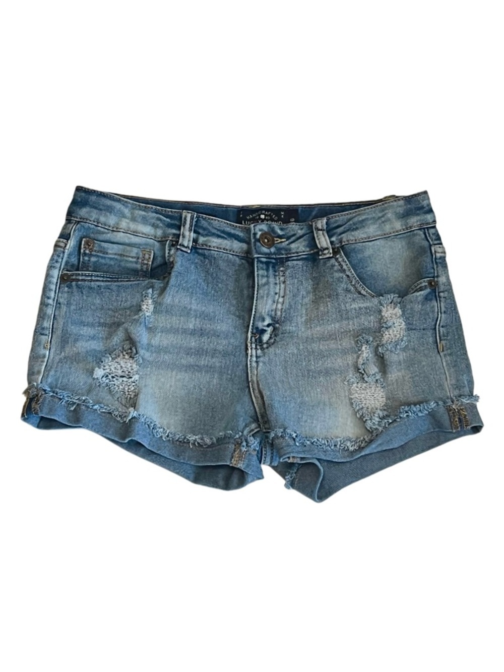 Lucky Brand Girls Distressed Denim ‘Riley Shorts’ - Light Blue | Size 16